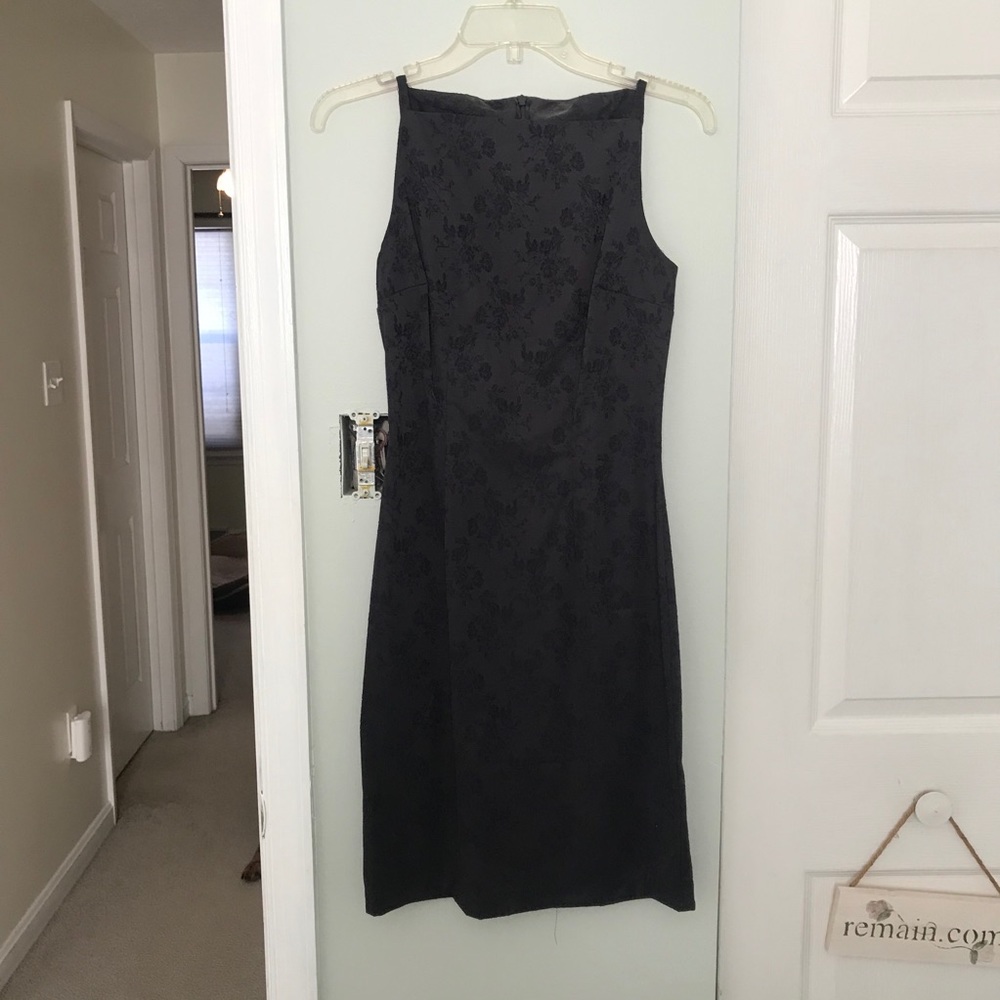 Short Black Dress with Floral Stitching Detail